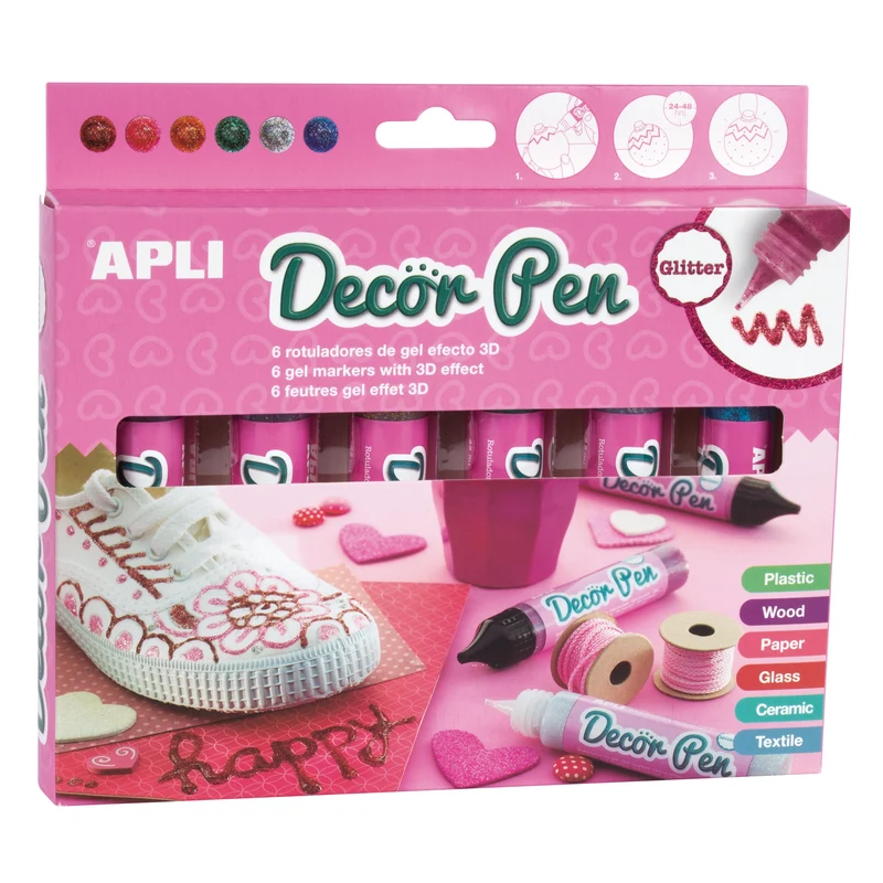 Gelmarker mit 3D-Effekt – Glitzer 6 Farben