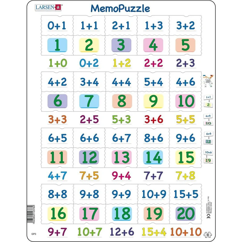 MemoPuzzle : Addition mit Zahlen von 0-20, 40 Teile
