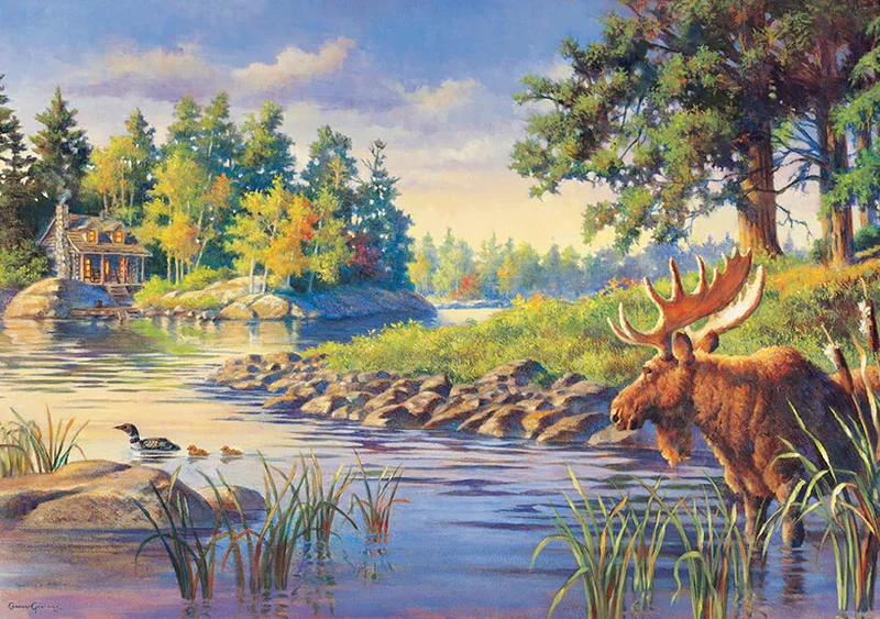 PFG Art Gallery - Moose Cabin Scene (Usage/Used - PUZZLES FOR GOOD)