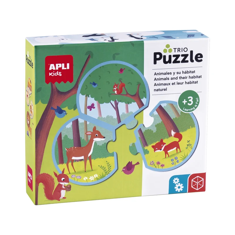 Dreiteiliges Puzzle – Tiere und ihre Umgebung 3+