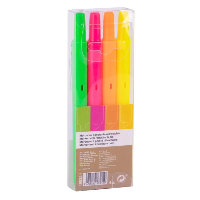 Ausziehbare Textmarker – 4 fluoreszierende Farben
