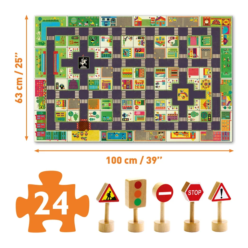 Riesenpuzzle – Straße mit Verkehrszeichen