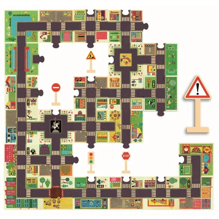 Riesenpuzzle – Straße mit Verkehrszeichen