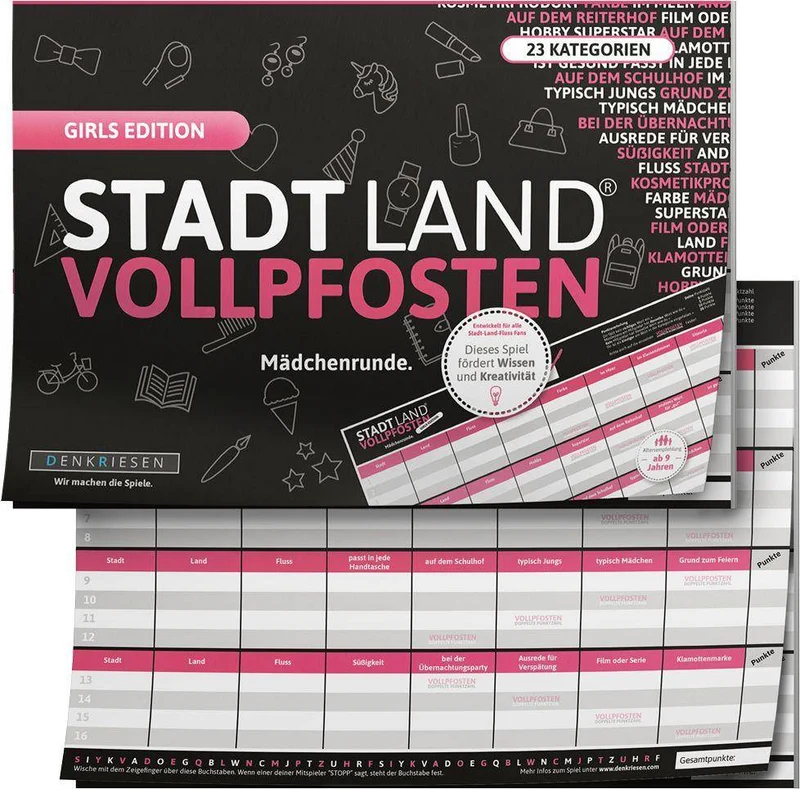 Stadt Land Vollpfosten - Girls Edition (DinA4-Format)