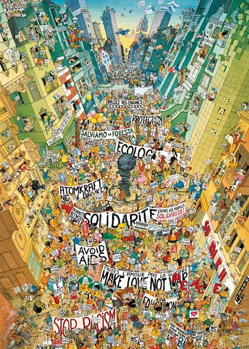 PFG Cartoon Classics - Protest! Marino Degano (2000pcs)(UsageUsed – PUZZLES FOR GOOD)