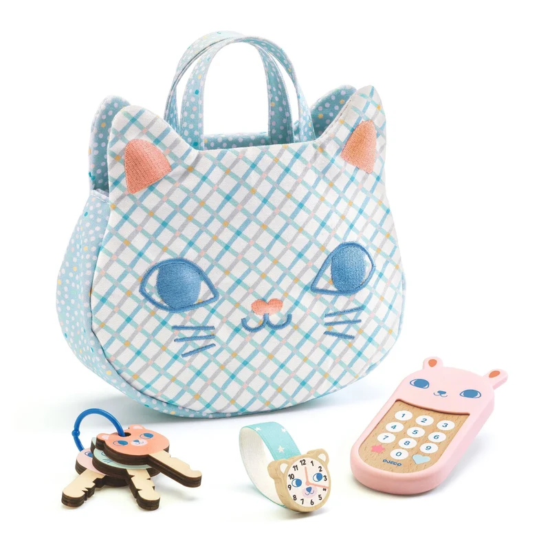 Blaue Handtasche mit Accessoires