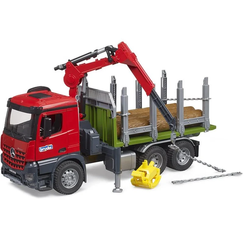 Bruder Mercedes Benz Arocs Holztransport-LKW mit Ladekran, Greifer & Baumstämmen