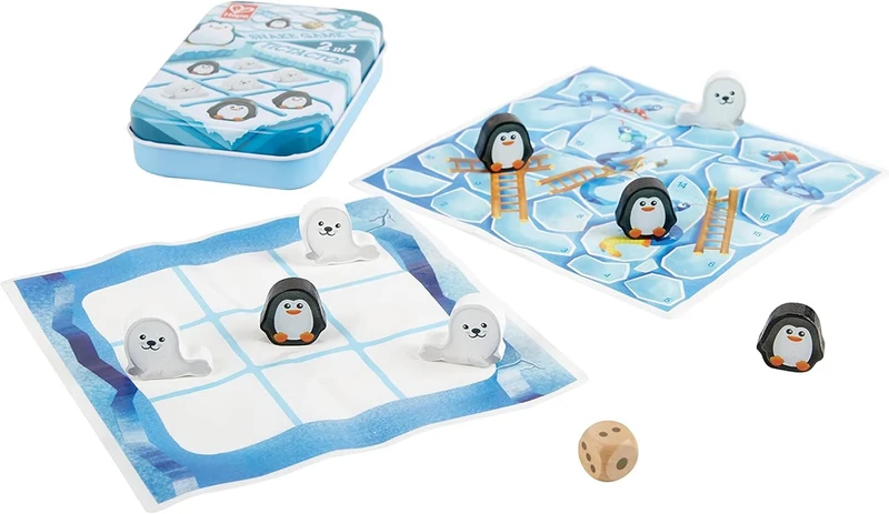 2-in-1 Game - Snakes & Ladders/Tic Tac Toe Magnetic Tin