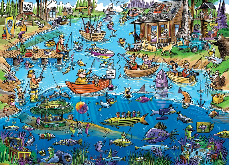 PFG DoodleTown: Gone Fishing, Dave Whamond (1000pcs) (UsageUsed – PUZZLES FOR GOOD)