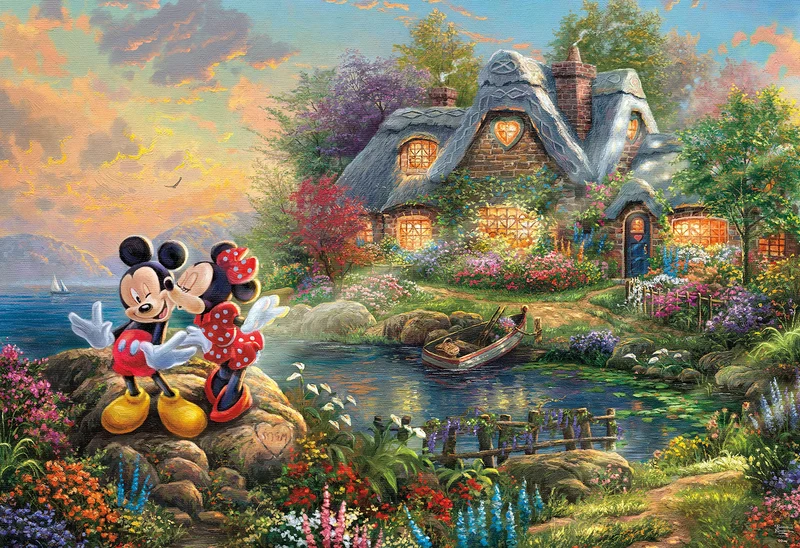 PFG Disney Dreams - Mickey and Minnie Sweetheart Cove, Thomas Kinkade (2000pcs) (Usage/Used - PUZZLES FOR GOOD)
