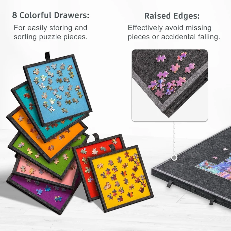 2000pcs Tilting Jigsaw Puzzle Board with 8 Colorful Drawers & Cover
