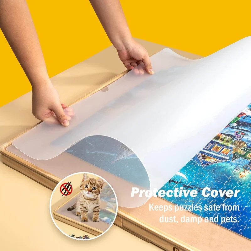 1500pcs Wooden Puzzle Board with Cover & 6 Push Open/Close Drawers (35.43 × 24.41 in)