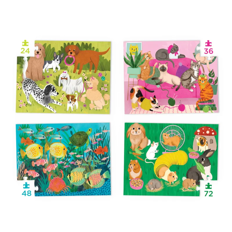 Playful Pets - Four Puzzles to Grow on (24/36/48/72pcs)