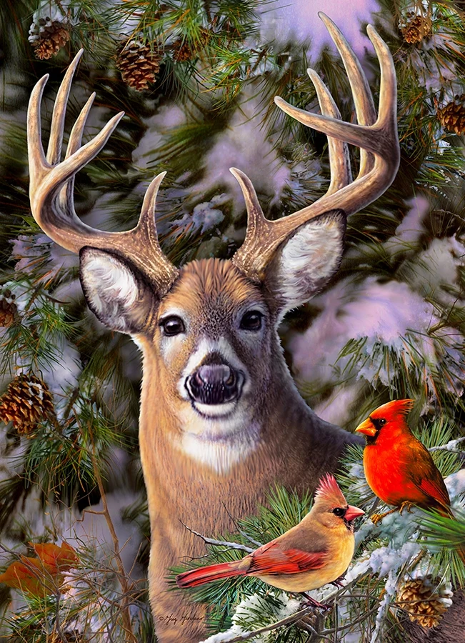 PFG One Deer Two Cardinals, Greg Giordano (Usage/Used - PUZZLES FOR GOOD)