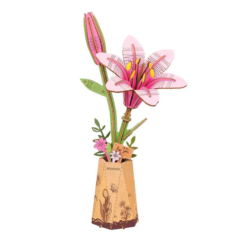 3D Wood Pink Lily - Purity & Elegance (73pcs)