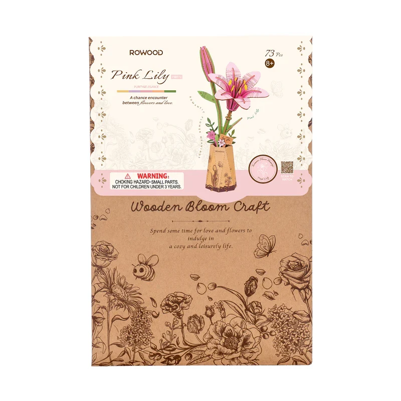 3D Wood Pink Lily - Purity & Elegance (73pcs)