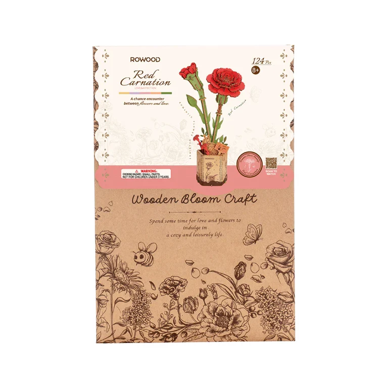 3D Wood Red Carnation - Love & Affection (124pcs)