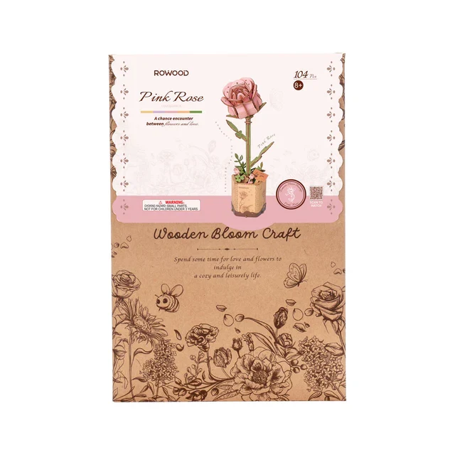 3D Wood Pink Rose - Love & Grace (104pcs)