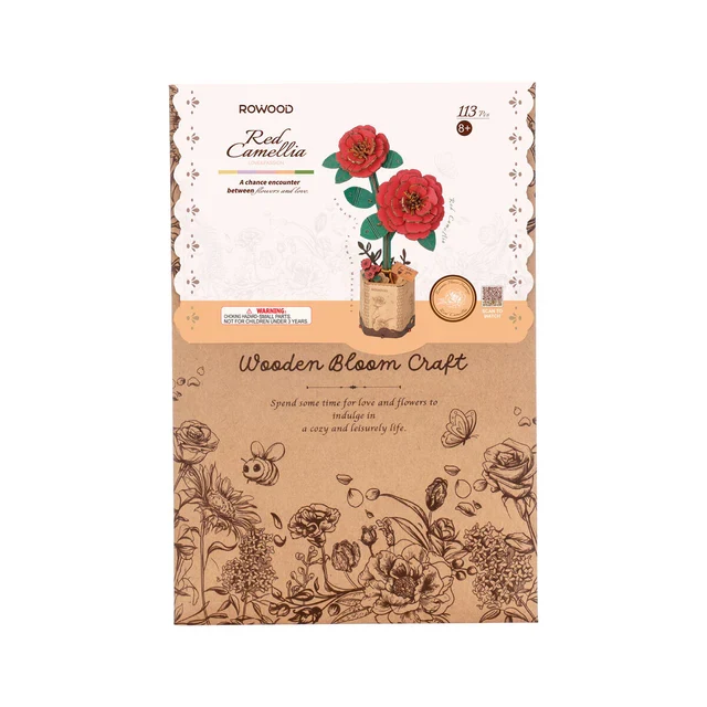 3D Wood Red Camellia - Love & Passion (113pcs)