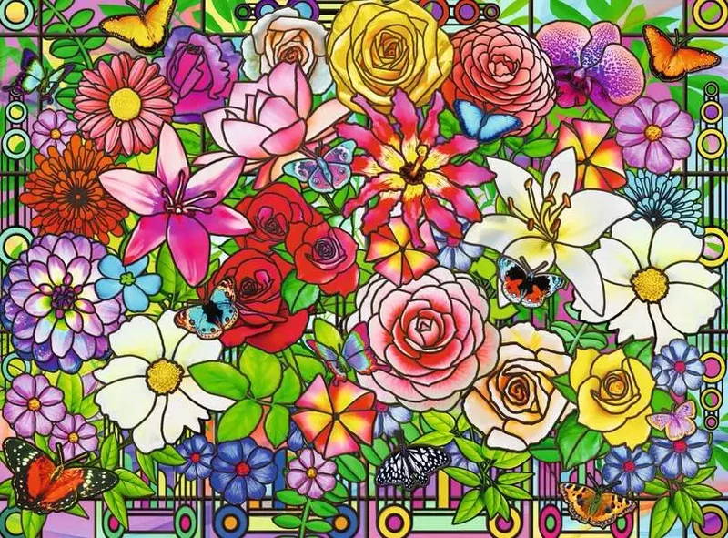Ravensburger Stained Glass Flowers, Adrian Chesterman (100 XL pcs)