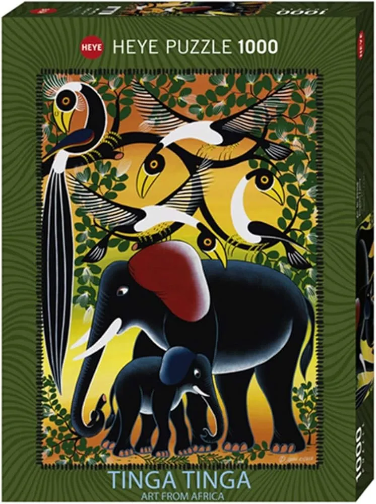 PFG Elephant Family - Tinga Tanga - Art from Africa (1000pcs) (Usage/Used - PUZZLES FOR GOOD)