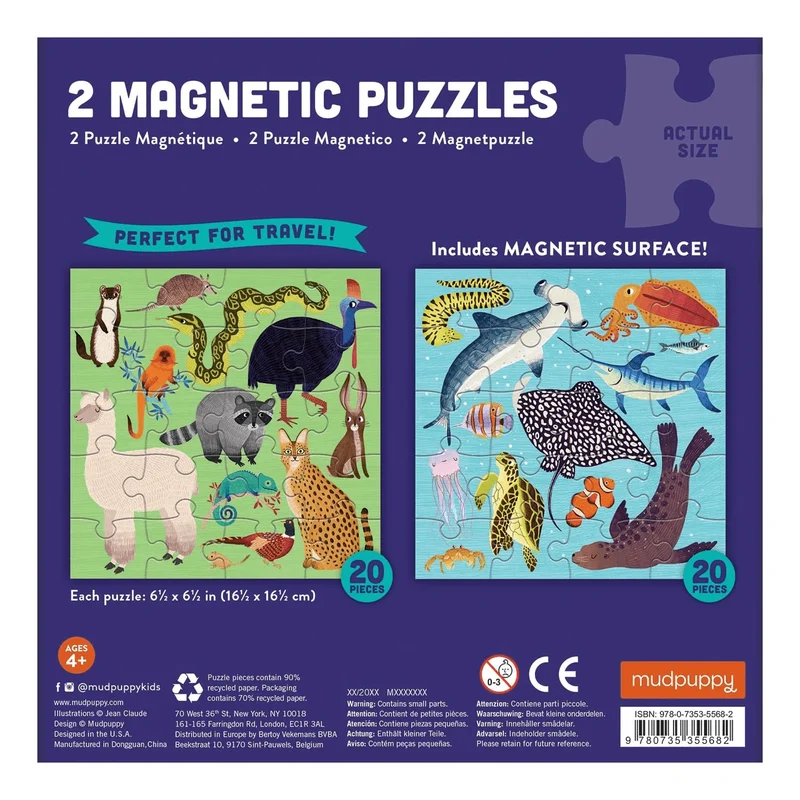 2 Magnetic Puzzles - Land & Sea Animals