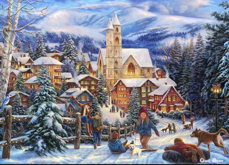 PFG Sledding To Town, Chuck Pinson (1500pcs) (Usage/Used - PUZZLES FOR GOOD)
