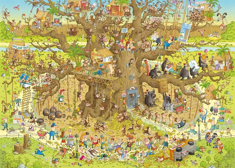 PFG Funky Zoo: Monkey Habitat, Marino Degano (1000pcs) (Usage/Used - PUZZLES FOR GOOD)