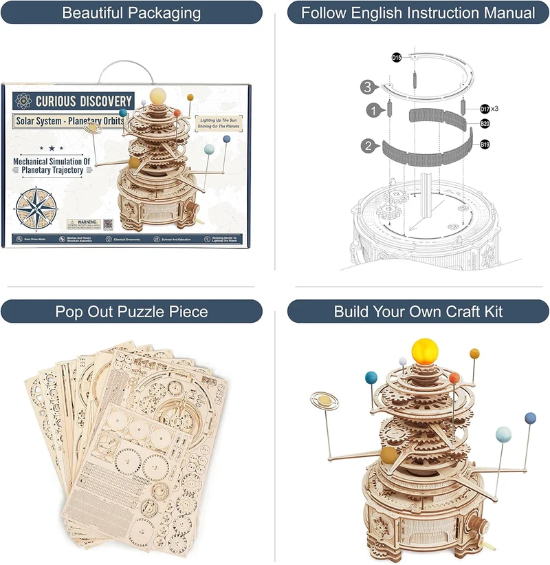 3D Mechanical Solar System - Planetary Orbits (Wood)