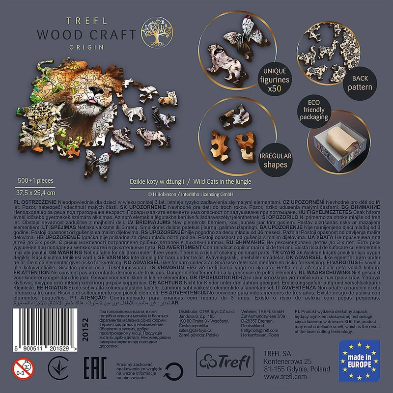 Trefl Wood Craft - Wild Cats in the Jungle (501pcs) (Wooden Jigsaw Puzzle)