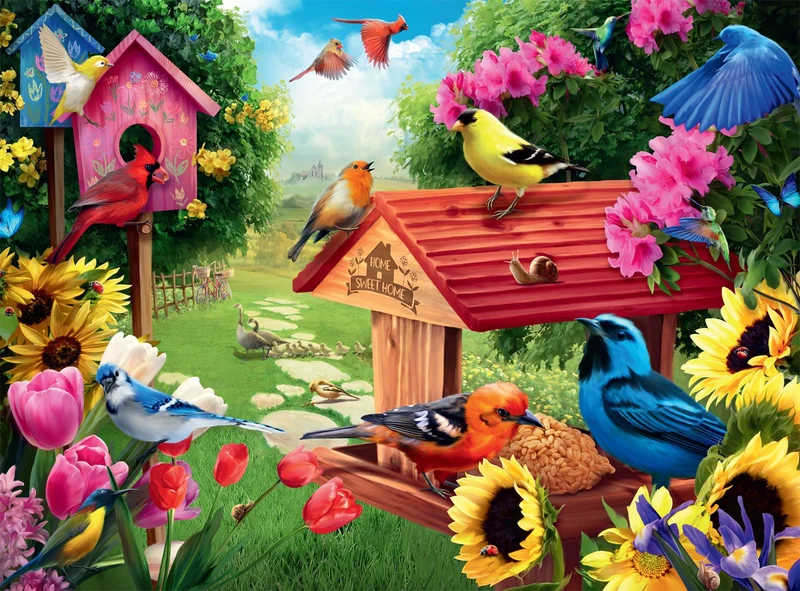 PFG North American Sogbirds - Garden Birdhouse (Usage/Used - PUZZLES FOR GOOD)