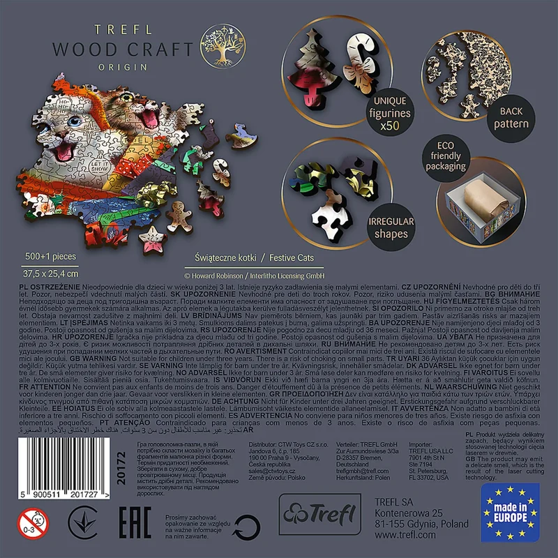 DMG Trefl Wood Craft - Festive Cats (501pcs) (Wooden Jigsaw Puzzle) (DAMAGED BOX)