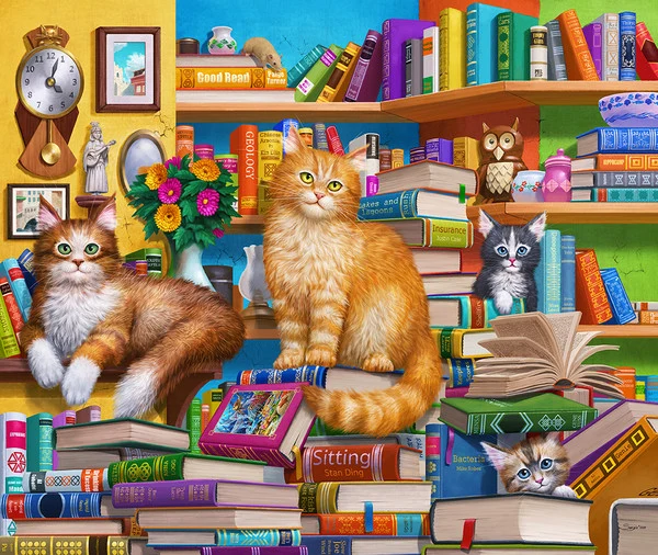 PFG Bookshop Cats, Sergio (1000pcs) (Usage/Used - PUZZLES FOR GOOD)