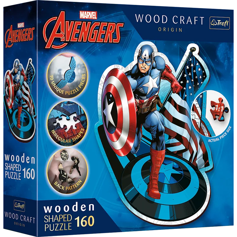 Trefl Wood Craft - Marvel - Fearless Captain America (160pcs) (Wooden Jigsaw Puzzle)