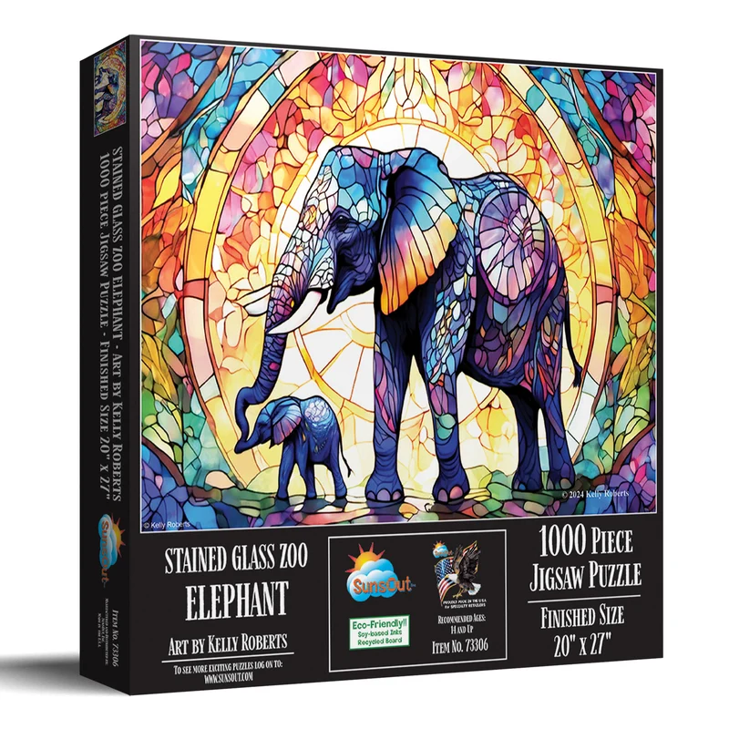 Stained Glass - Elephants, Kelly Roberts (1000pcs)