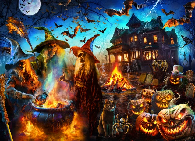 PFG Halloween Witches, Adrian Chesterman (1000pcs) (Usage/Used - PUZZLES FOR GOOD)