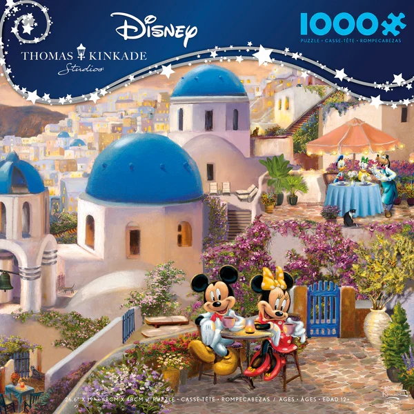 PFG Disney - Mickey & Minnie in Greece, Thomas Kinkade (1000pcs) (Usage/Used - PUZZLES FOR GOOD)