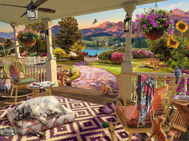 PFG Ravensburger Cozy Front Porch Views (750 Large) (Usage/Used - PUZZLES FOR GOOD)