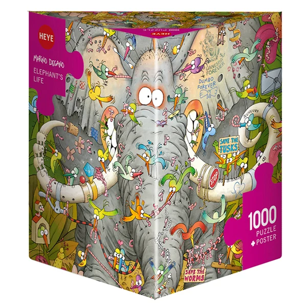 PFG Elephant's Life, Marino Degano (Triangular Box) (1000pcs) (Usage/Used - PUZZLES FOR GOOD)