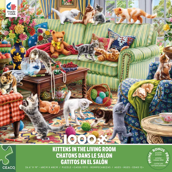 PFG Kittens in the Living Room, Chris Bigelow (1000pcs) (Usage/Used - PUZZLES FOR GOOD)
