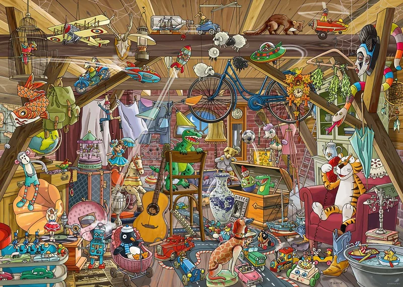 PFG In The Attic, Tanck (Triangular Box) (1000pcs) (Usage/Used - PUZZLES FOR GOOD)