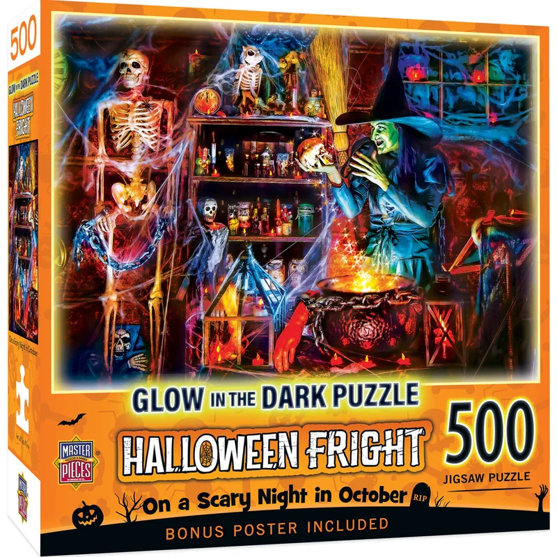 PFG Glow-in-the-Dark Halloween Fright - On a Scary Night in October (500pcs) (Usage/Used - PUZZLES FOR GOOD)