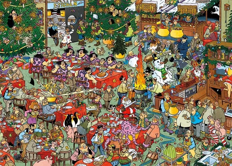 PFG JVH 2-in-1 - Christmas Dinner & Christmas Tree Market (2 x 1000pcs) (Usage/Used - PUZZLES FOR GOOD)