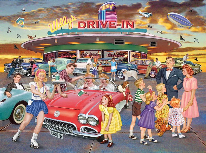 PFG Willys Drive-In at Sunset, Rosiland Solomon (1000pcs) (Usage/Used - PUZZLES FOR GOOD)