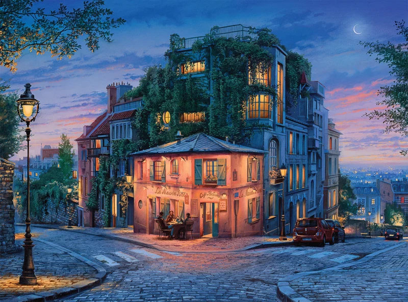 PFG Night & Day: La Maison Rose Blue (1000pcs) (Usage/Used - PUZZLES FOR GOOD)