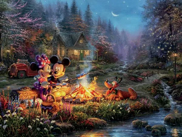 PFG Mickey and Minnie Sweetheart Fire, Thomas Kinkade Disney (Usage/Used - PUZZLES FOR GOOD)