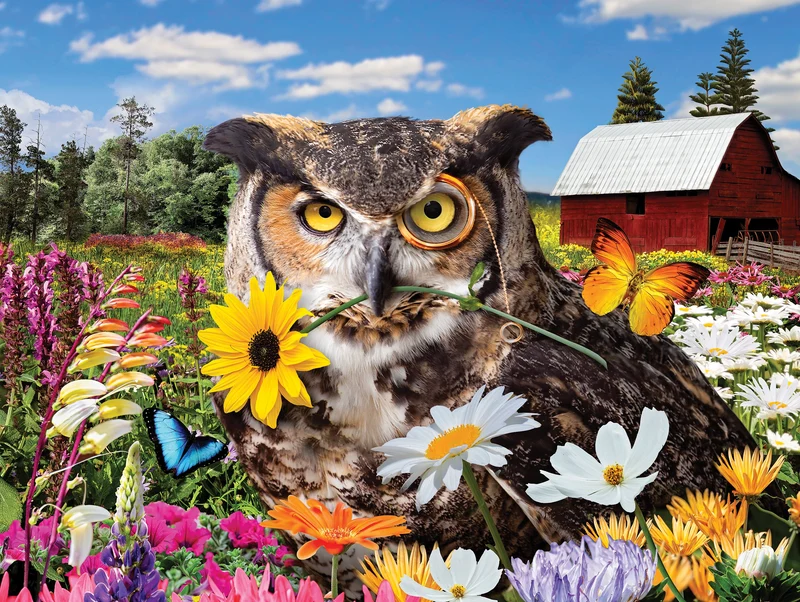 PFG Flights of Fancy - Owl Flower Fiesta, Karen Burke (550pcs) (Usage/Used - PUZZLES FOR GOOD)