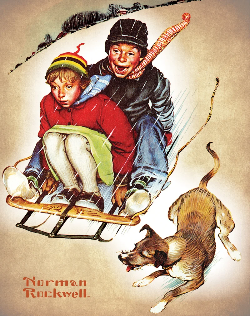10-minute Break - Young Love Sledding (Jeunes amoureux de la luge), Norman Rockwell (100pcs)