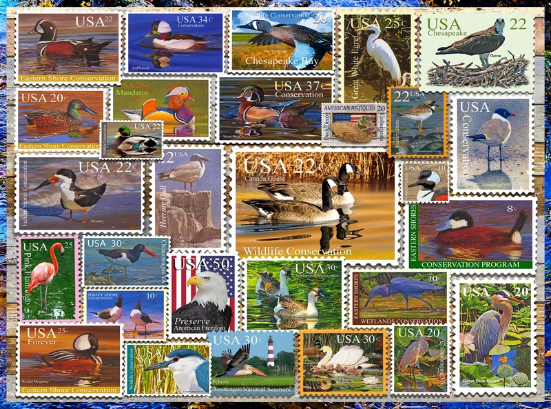 PFG Birds Of Our Shores Stamps (1000pcs) (Usage/Used - PUZZLES FOR GOOD)