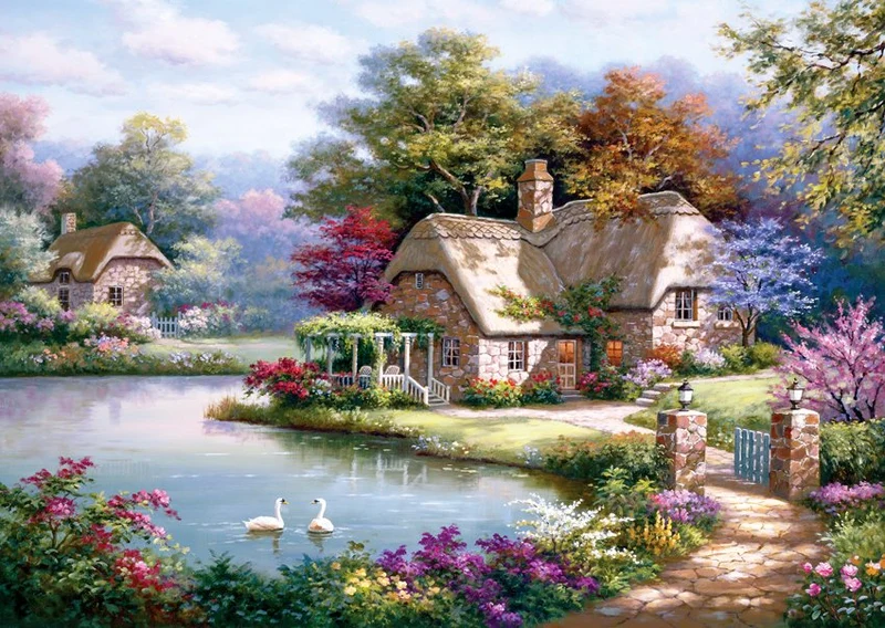 PFG The Swan Cottage, Sung Kim (1500pcs) (Usage/Used - PUZZLES FOR GOOD)